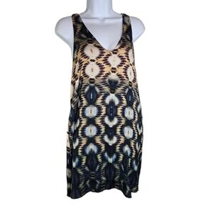 Lavender Brown Mosaic Scarf Print Racerback Tank Silk Dress